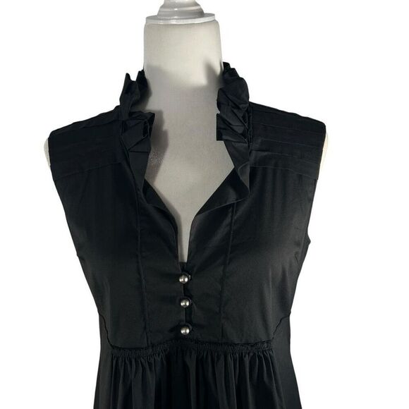 Mantu Black Sleeveless Small V-neck Button-Down Ruffled Top Blouse sz 6 - Picture 2 of 12